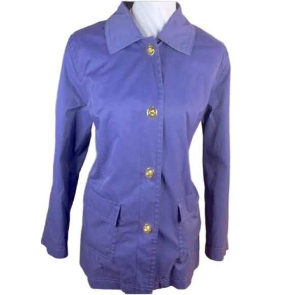 Issac Mizrahi Live Periwinkle Nylon Trench Coat w/Floral Lining (Size: Medium) - Picture 1 of 16